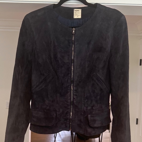 L'AGENCE Jackets & Blazers - L'Agence Navy Blue Suede Zip Jacket - Size M